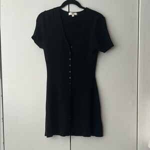 Black Buttoned V-Neck Sheath Mini Dress